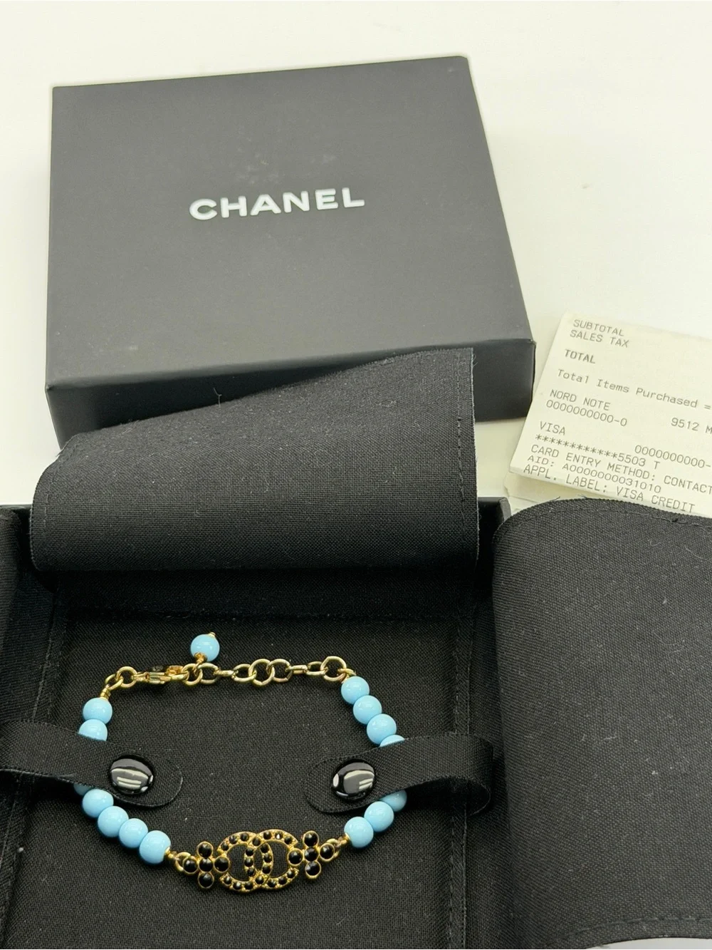 Chanel C23A Pearl Coco Mark Rhinestone Bracelet Tiffany Blue